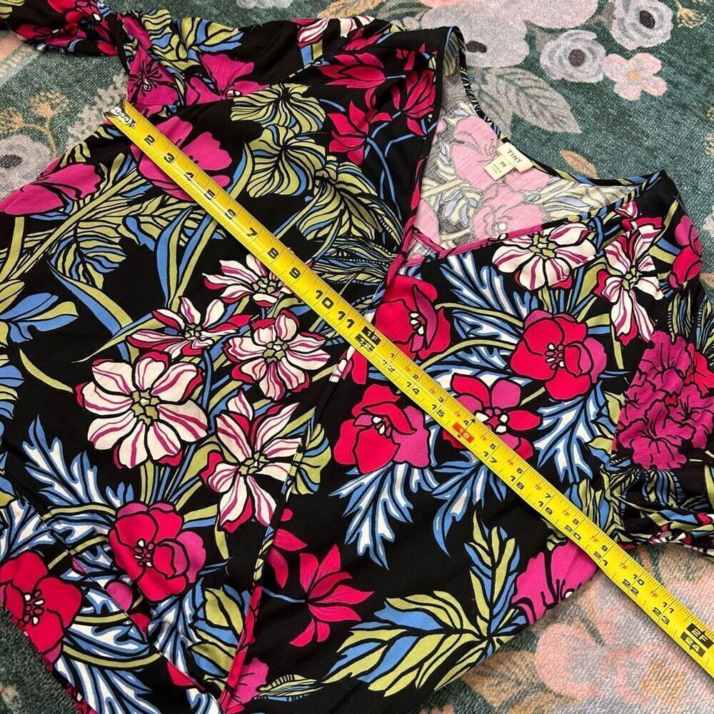 Anthropologie Dark Floral Wrap Blouse with Red and Pink Blooms - Picture 14 of 15